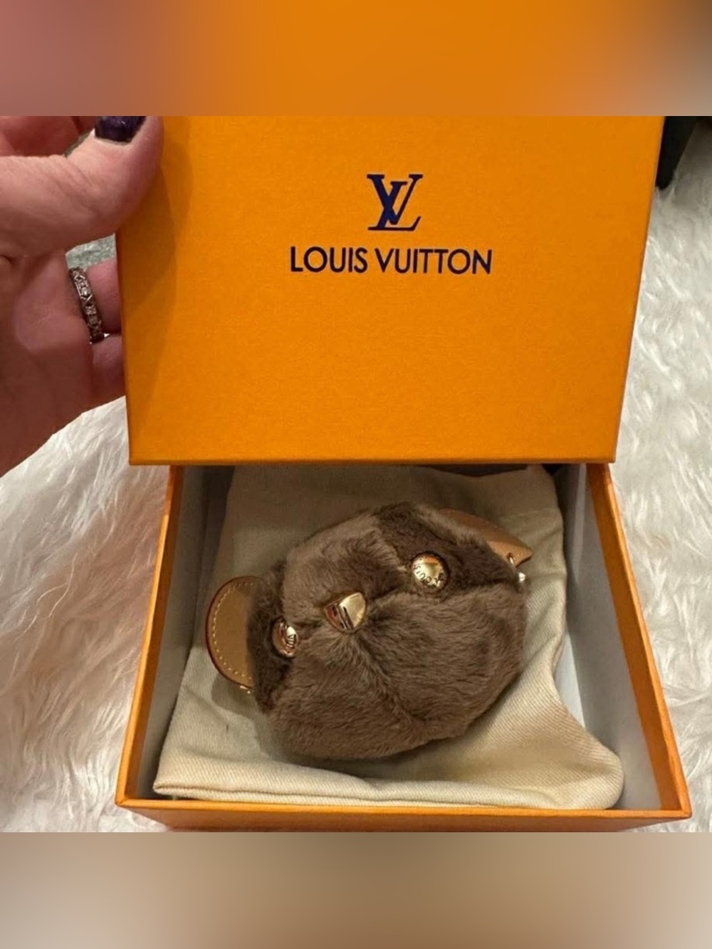 Louis Vuitton Brown Fur Pom-Pom Key Charm
